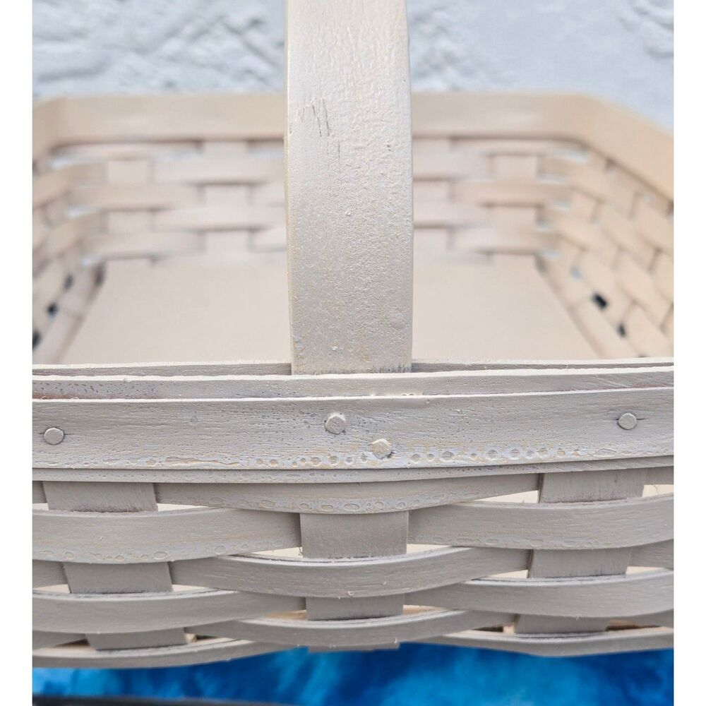 2002 Longaberger 13" Rectangle Fixed Center Handle Upcycled Antique White Basket - Picture 8 of 14